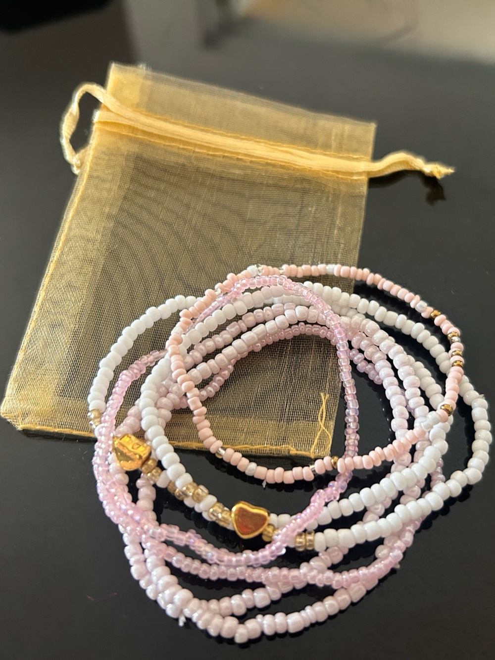Delicate Pink and White Beaded Wrap Bracelet Set